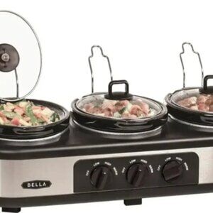 BELLA 3 x 1.5-Quart Triple Slow Cooker - Stainless Steel/Black (NEW WITH BOX)